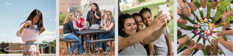 Set of four images of students on campus