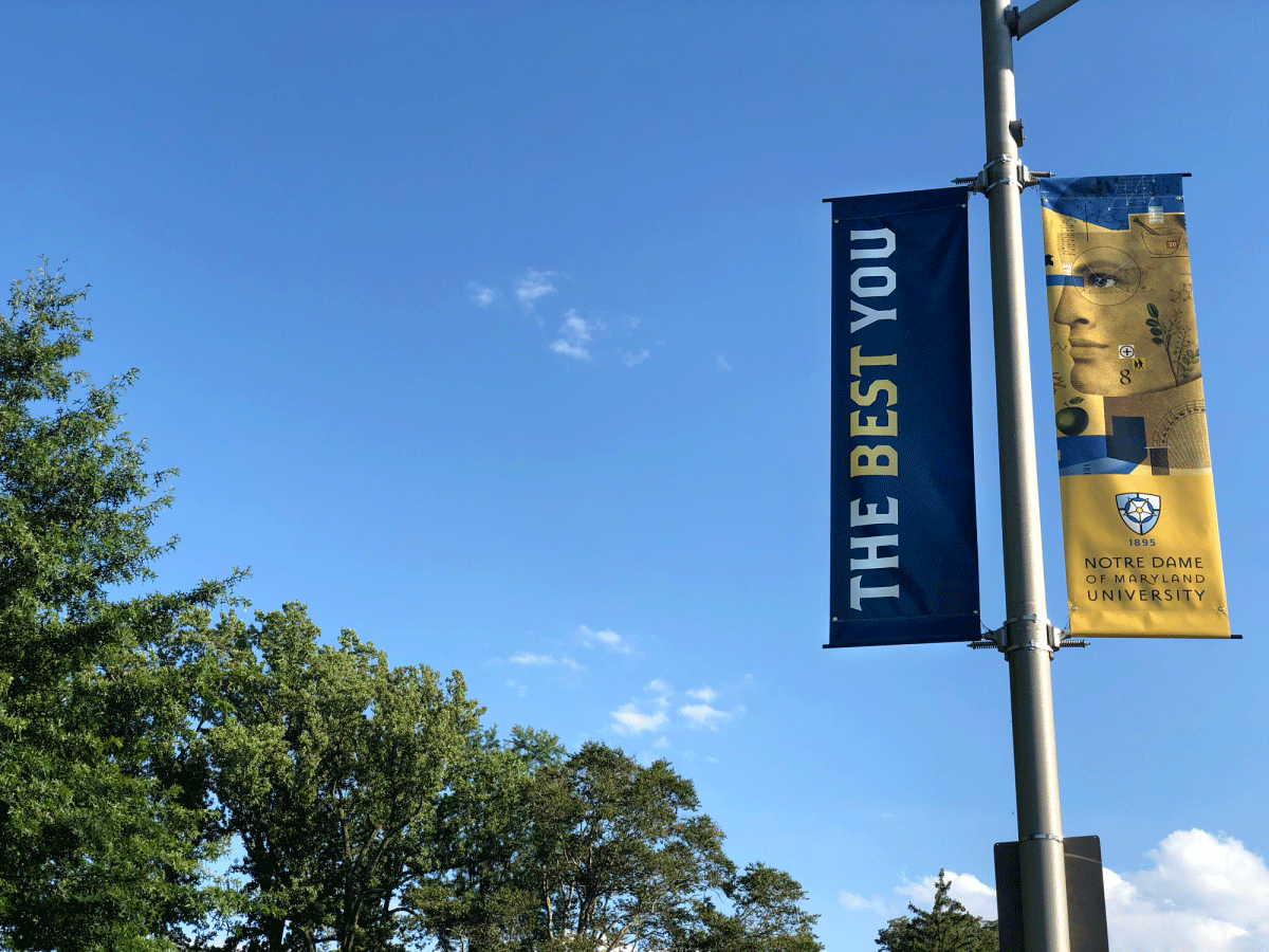 new "The best you" banners hung up in parking lot at NDMU
