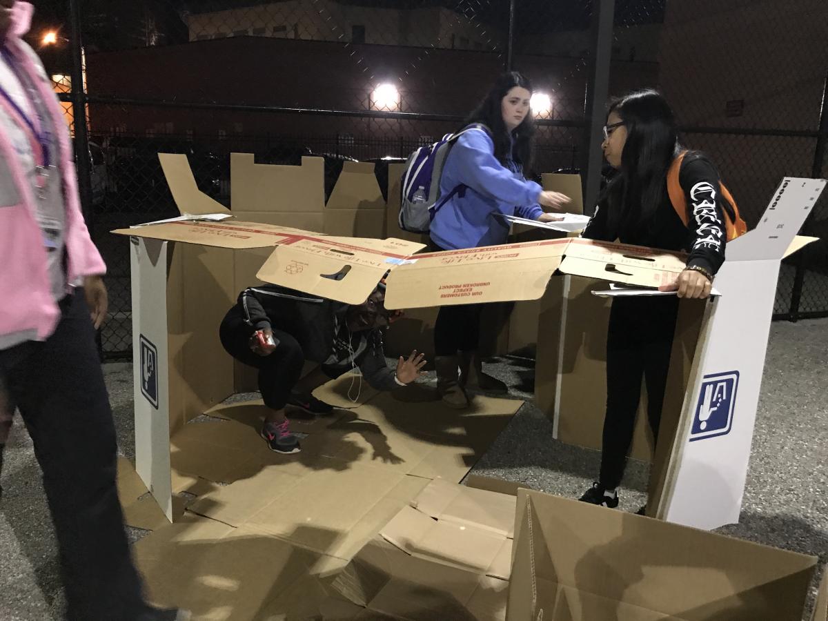 students build shelter