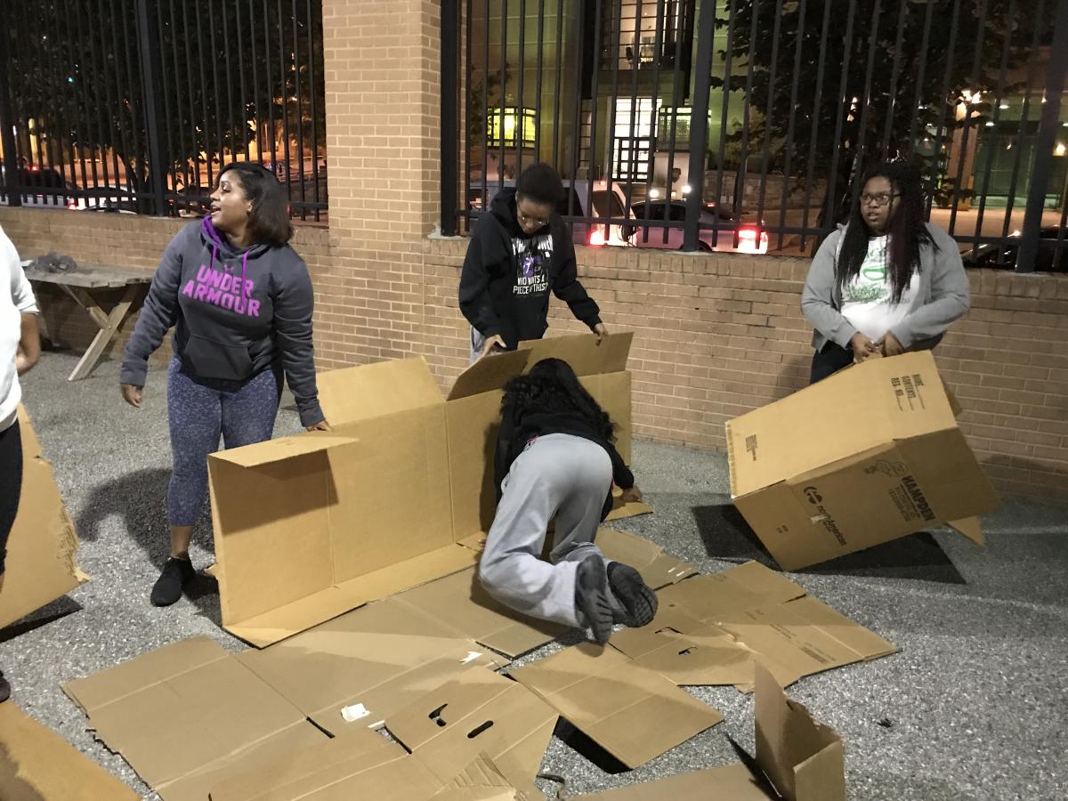 students build shelter