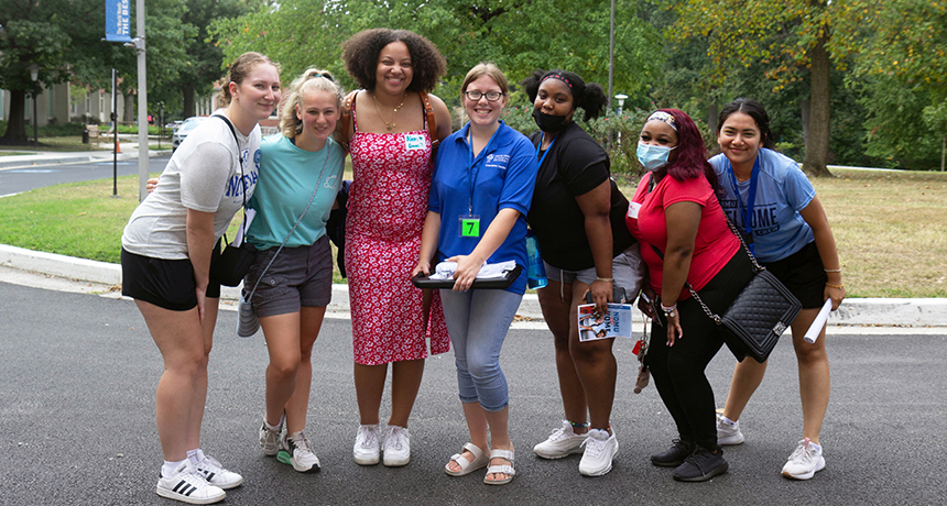 NDMU students on campus during Orientation Weekend