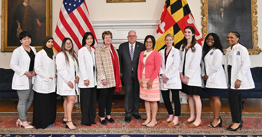 NDMU nursing students and faculty with Governor Larry Hogan at the Maryland State House