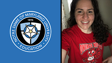 A headshot of Emily Langton next to the NDMU School of Education logo