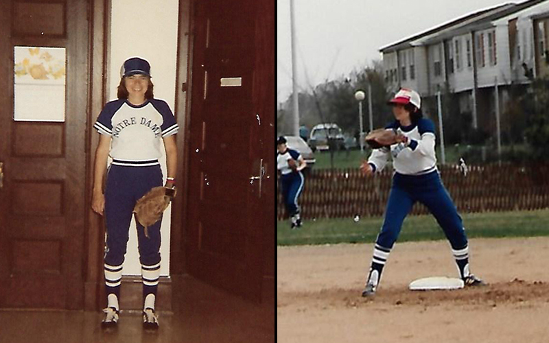 Photos of Toni Bower in her softball uniform as an undergraduate