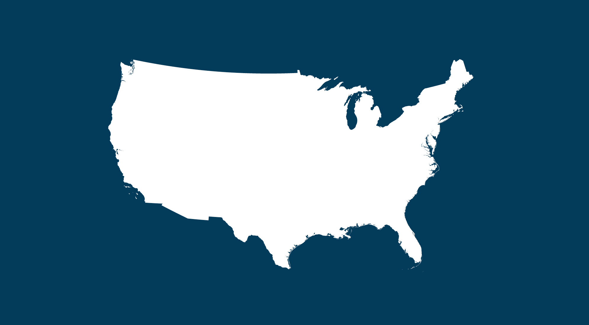 White shape of the United States against a navy background