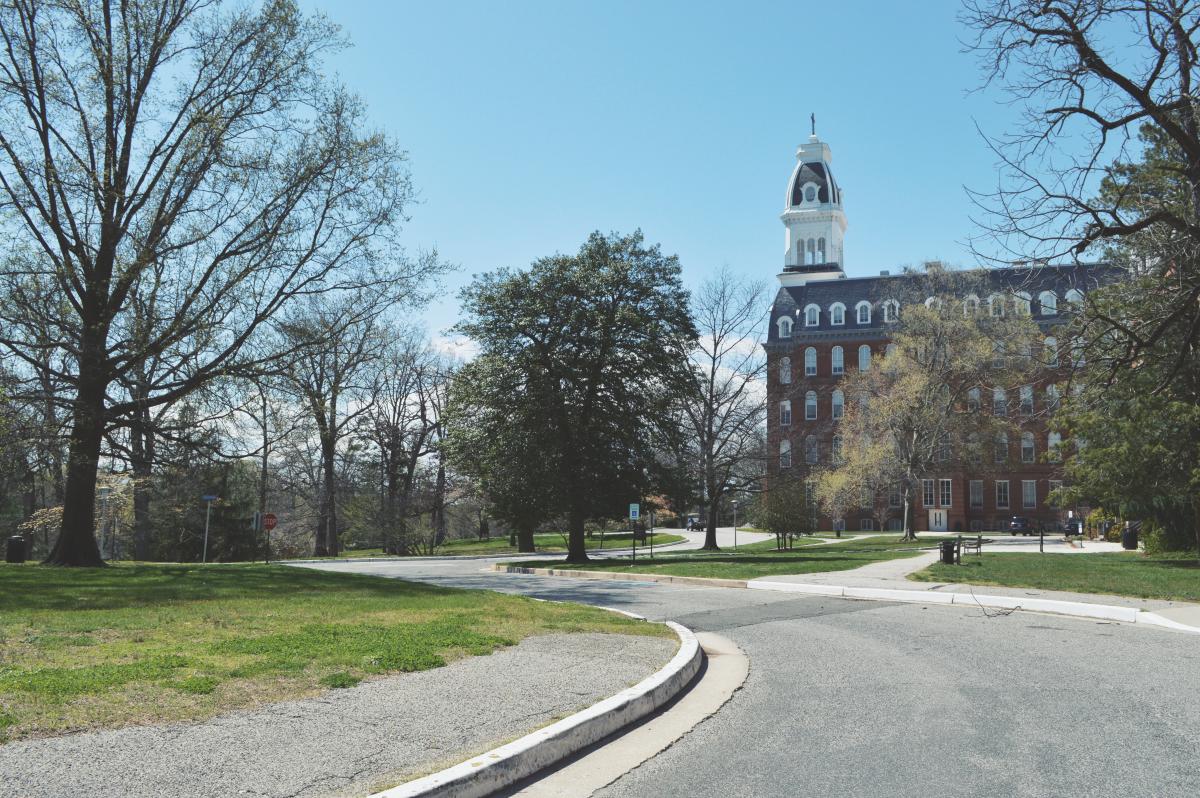 wide shot of gibbons tower from main campus