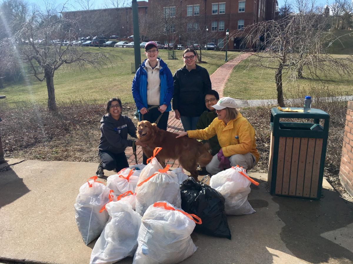 Students with trash