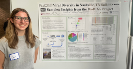 Female student presents poster