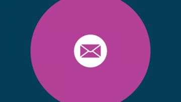 White email icon in a magenta circle against a navy background