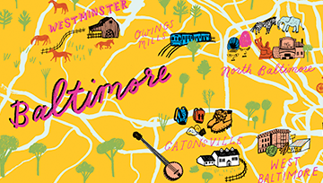 Artistic drawing of a Baltimore map