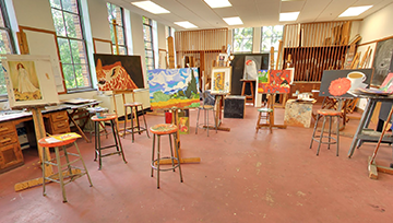 Painting Studio with easels and paintings