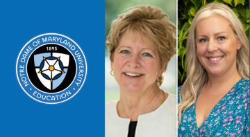 School of Nursing circle logo with headshots of Kathy Wisser and Katelyn Quarry