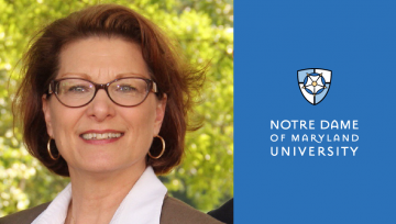 Suzan Harkness headshot with NDMU logo