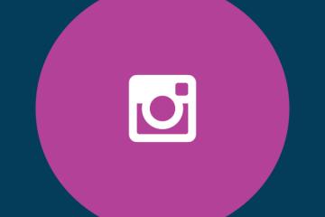 White Instagram logo in a magenta circle against a navy background