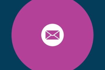 White email icon in a magenta circle against a navy background