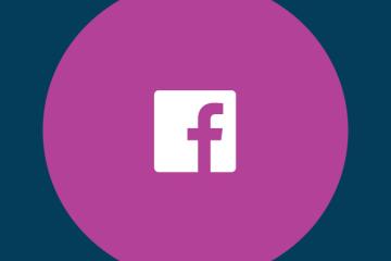 White Facebook logo in a magenta circle against a navy background