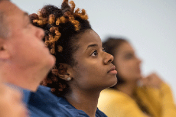 Close up of diverse row of nursing students