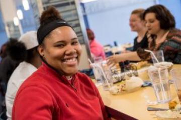 undergraduate student in the dining hall