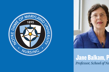 Jane Balkam headshot with circular School of Nursing logo