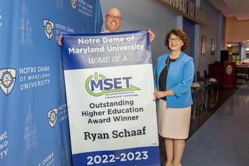 Ryan Schaaf receiving his MSET award in Doyle Hall
