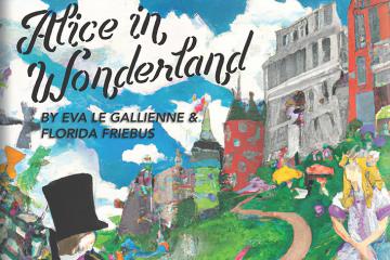 Colorful watercolor artwork for Alice in Wonderland production