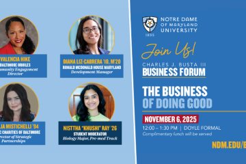 Busta Business Forum graphic with event details, speaker headshots, and speaker titles