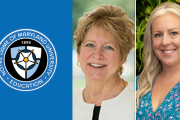 School of Nursing circle logo with headshots of Kathy Wisser and Katelyn Quarry