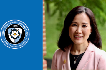 Photo of Dr. Sharon Park and school of Pharm Logo