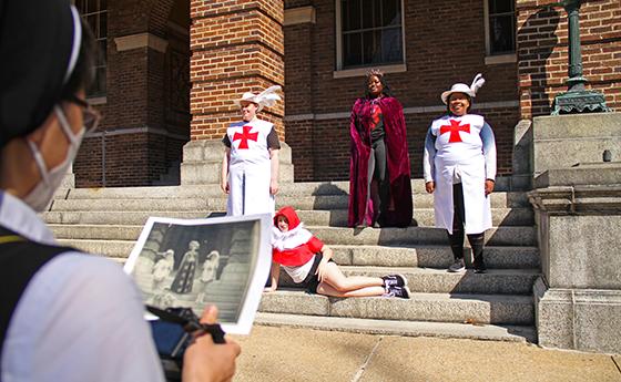 NDMU drama and photography students recreate a photo from the 1920's depiction of "As You Like It"