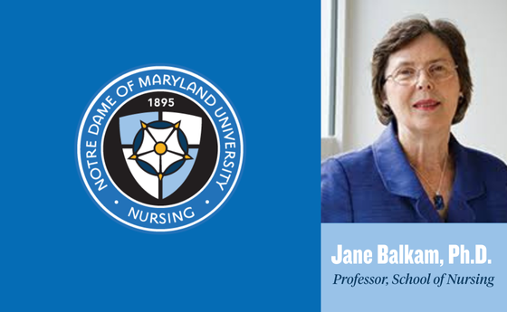 Dr. Jane Balkam headshot and NDMU nursing logo