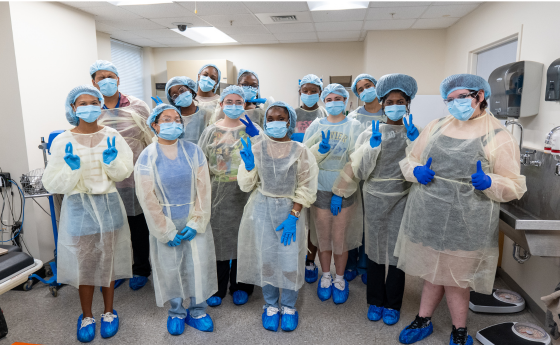 Students dressed in protective gear