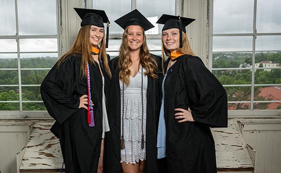 Students in the Caroline Hall tower