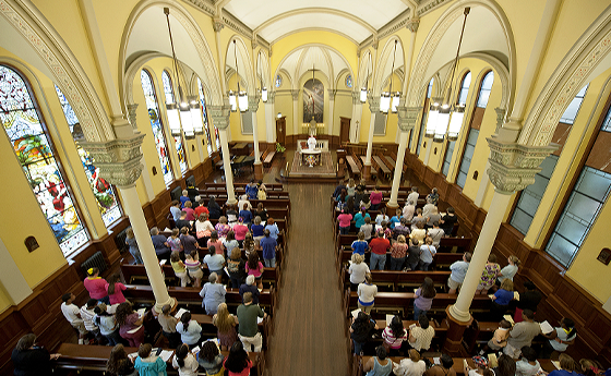 aerial of a mass in Marikle Chapel