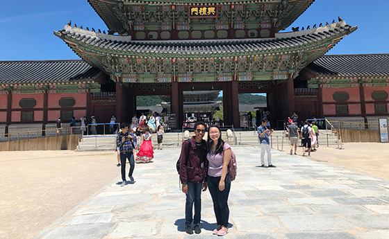 2 NDMU students in front of Korean palace
