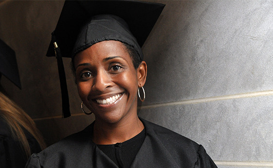 Close up of graduate in cap and gown