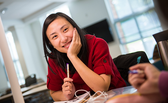 Female student studying