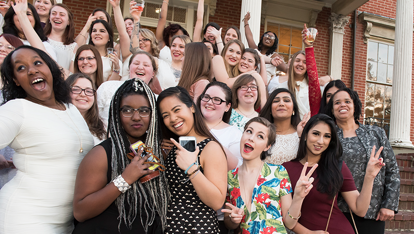 Fun group photo of seniors dressed up at 100 nights