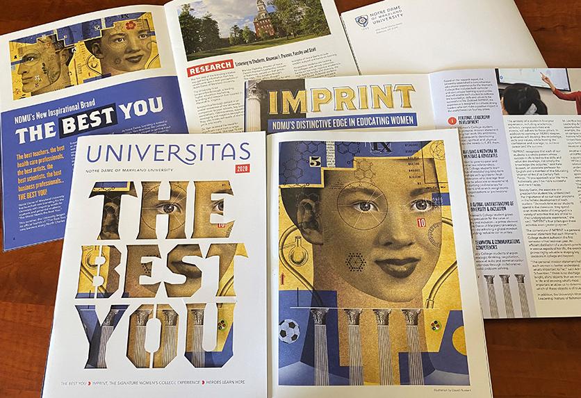 A spread of Universitas 2020 magazines, featuring the award-winning cover