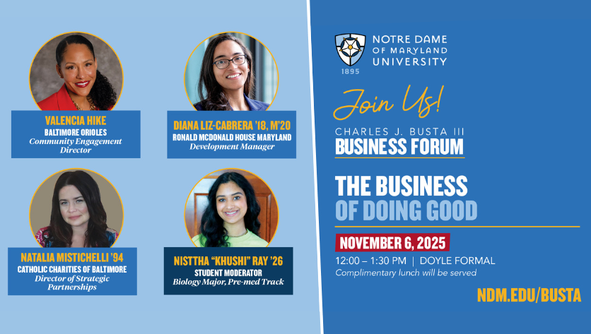 Busta Business Forum graphic with event details, speaker headshots, and speaker titles