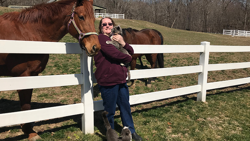 Dr. Pam O'Brien at home on her farm