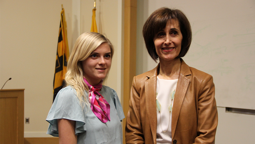 Emily Przyborowski poses with  Ambassador Extraordinary and Plenipotentiary of the Hashemite Kingdom of Jordan to the United States of America, Dina Kawar