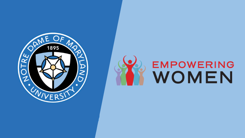 NDMU seal next to Empowering Women logo