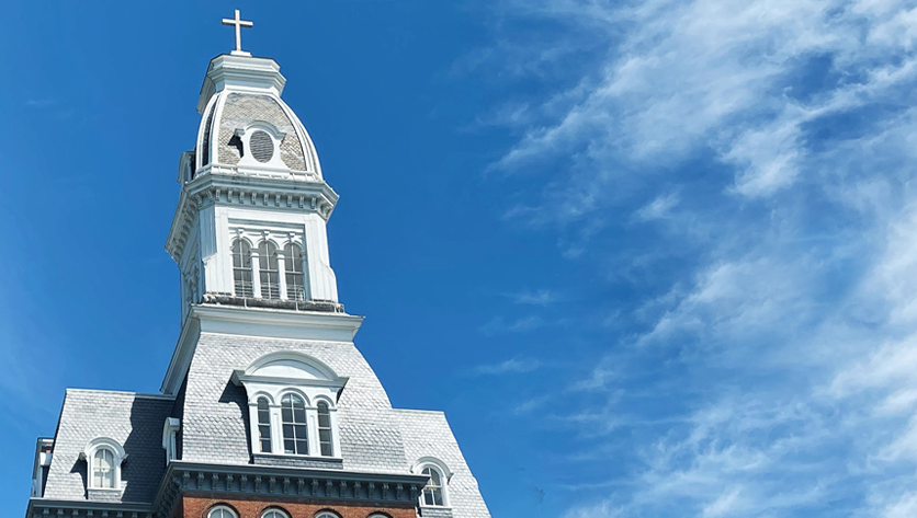 Gibbons Tower against the blue sky