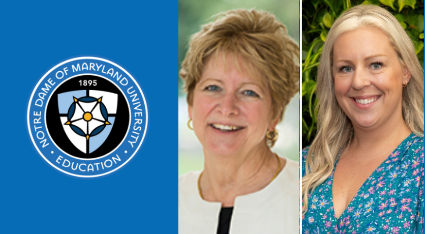 School of Nursing circle logo with headshots of Kathy Wisser and Katelyn Quarry