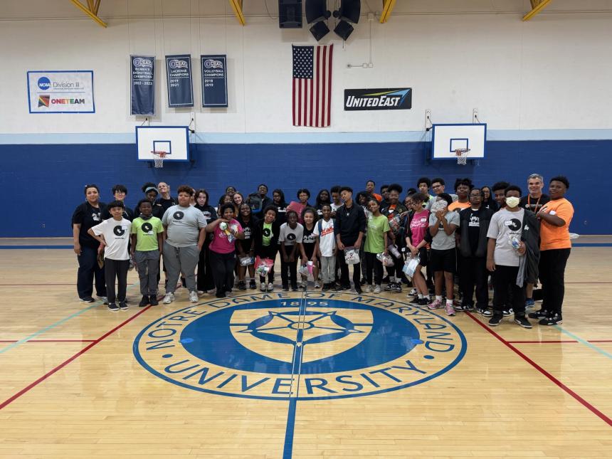 Tunbridge Public Charter Middle Schoolers visiting NDMU for an academic fair, art workshop and basketball clinic. 