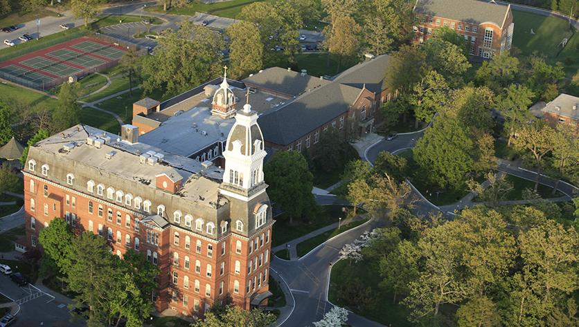 drone shot of campus..