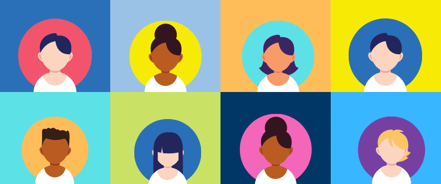 multicolor grid of illustrated people