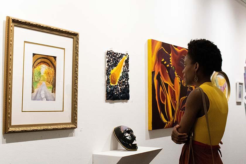 person observing the artwork