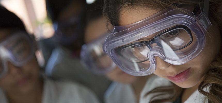 student in science lab