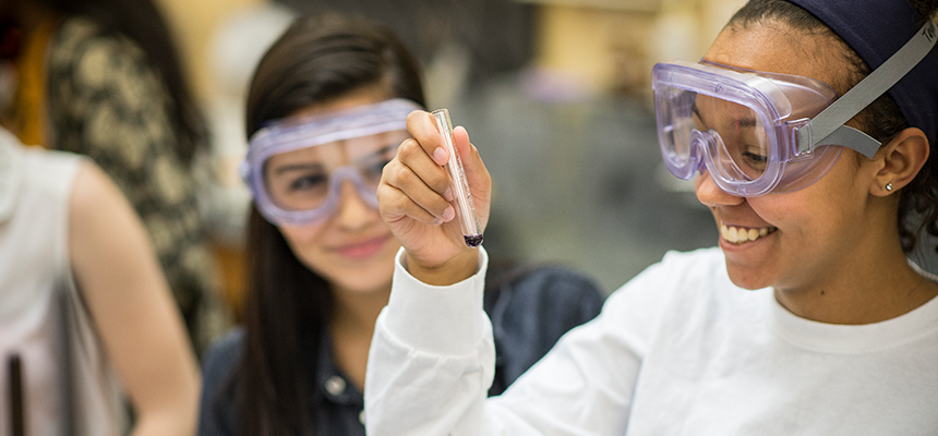 student in science lab